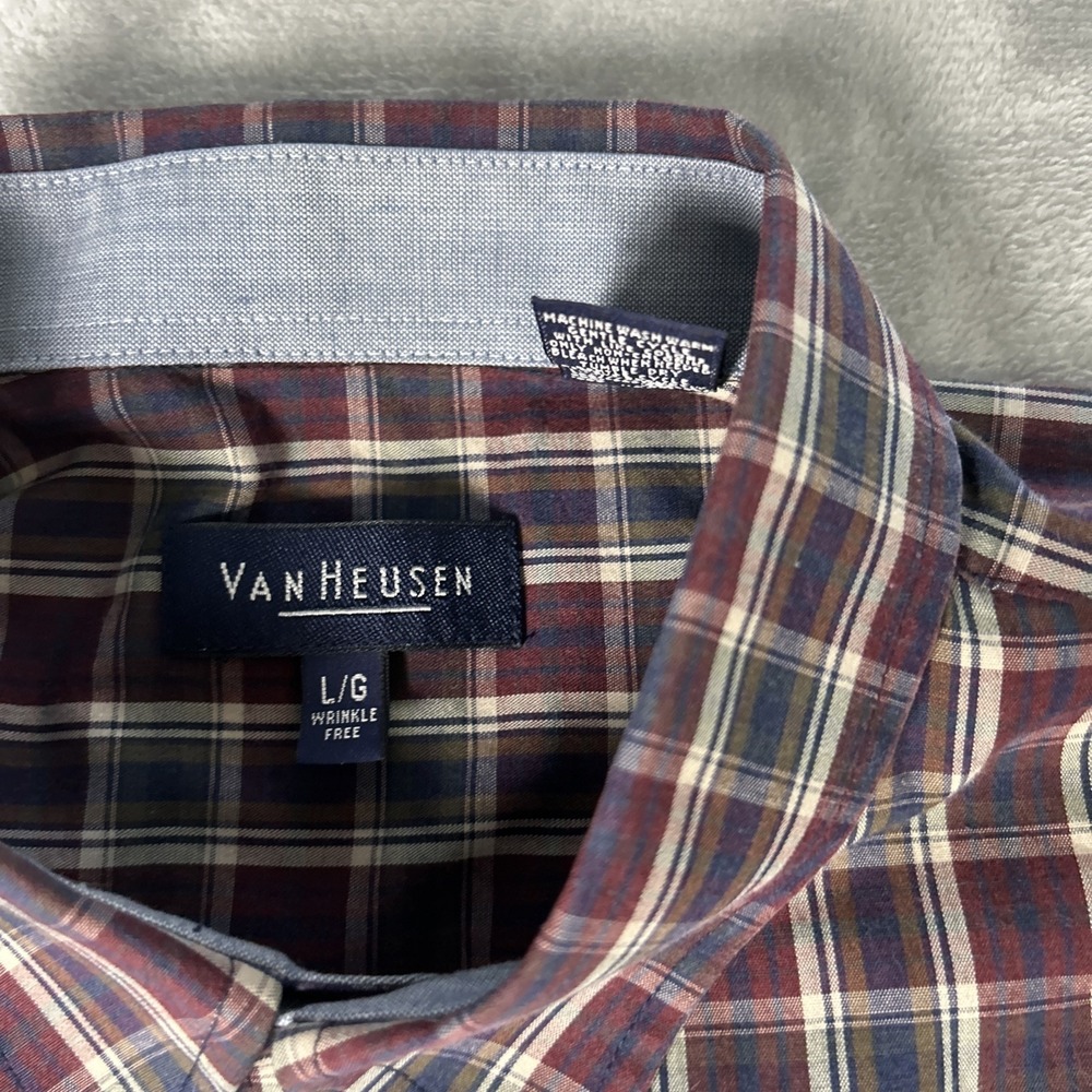 Van Heusen Shirt Mens Large Plaid Long Sleeve Button Up Wrinkle Free - Picture 5 of 10